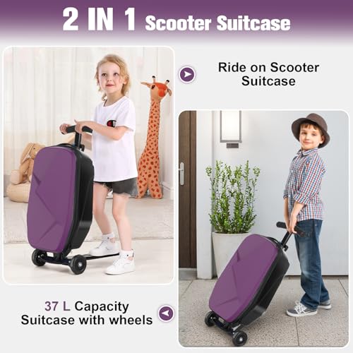 Scooter Luggage for Kids, Ride On Suitcase, Lightweight Foldable Luggage - color: Purple