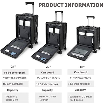 feilario PC Hardside Carry On Luggage, Aluminum Frame, TSA Lock, Cup Holder - color: A2-Jet Black (zipperless closure), size: 20.8"