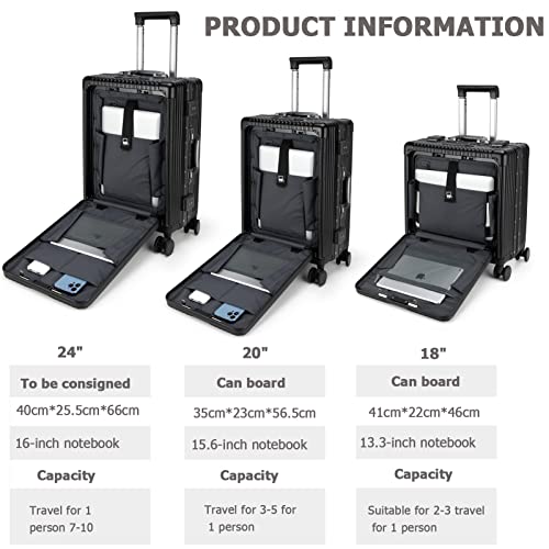 feilario PC Hardside Carry On Luggage, Aluminum Frame, TSA Lock, Cup Holder - color: A-Jet Black