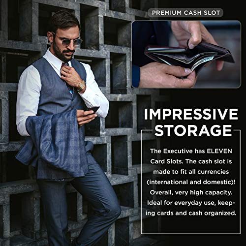 SERMAN BRANDS 2 ID Window Wallet for Men RFID Blocking Leather, Bifold Top Flip, Extra Capacity Travel Wallet - color: B. Charcoal Black Executive