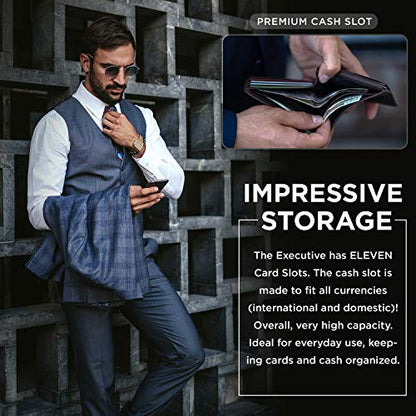 2 ID Window RFID Blocking Wallets for Men, Full Grain Leather Mens Bifold - color: A. Texas Brown Executive