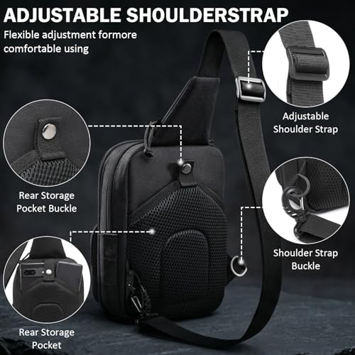 Tactical Sling Bag Backpack, RFID Blocking Crossbody Shoulder Bag for Men - color: Black