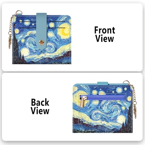 Airkit Small Wallet Women RFID, PU Leather Card Holder with Keychain - color: Colorful Starry Sky