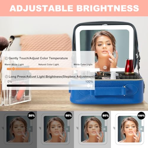 Mocado Travel Makeup Bag with Mirror Makeup Case with 10x Magnifying Mirror - color: Blue