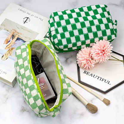 Checkered Makeup Bag for Purse, Small Travel Cosmetic Pouch,Light Green - color: Light Green