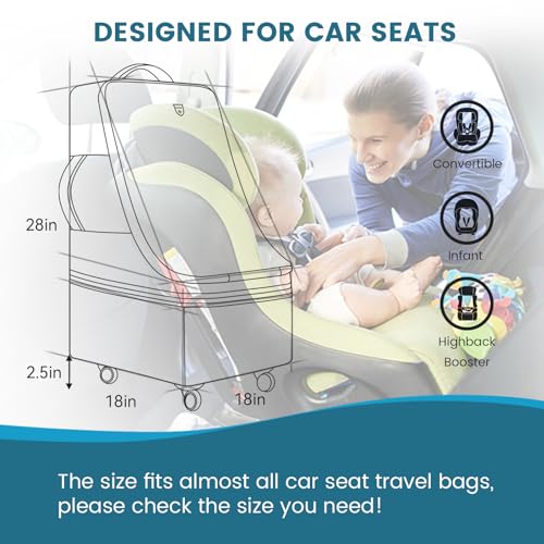 RUCYEN Rolling Car Seat Travel Bag, Padded Carseat Travel Backpack for Airplane,Large Durable Travel Bag with 4 Wheels,Adjustable Shoulder Strap and Waterproof Base Dark Grey - color: Grey