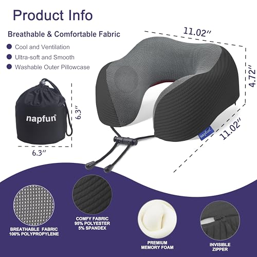 napfun Neck Pillow for Travel, Memory Foam Airplane Pillow, Charcoal Black - color: Charcoal Black