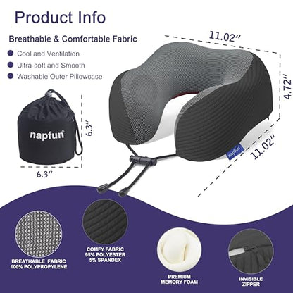napfun Neck Pillow for Travel, Memory Foam Airplane Pillow, Charcoal Black - color: Charcoal Black