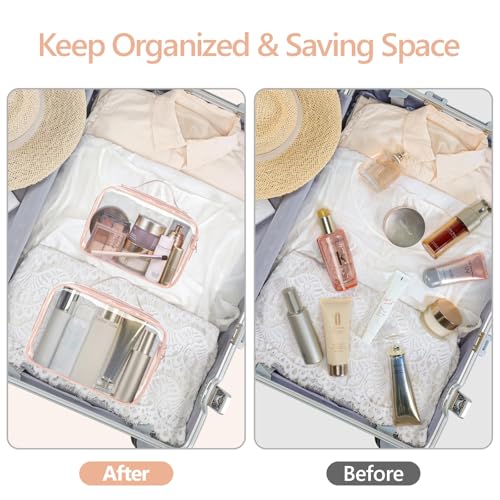 PACKISM Clear Makeup Bag Travel - TSA Approved Toiletry Bag, 2 Rose Pink - color: 01 Elegant Rose Pink, size: Full Vacation (Mixed Sizes)