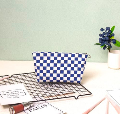 getgto 2 Pcs Makeup Bags, Large Cosmetic Bag Travel Toiletry Bag - color: Blue Checker
