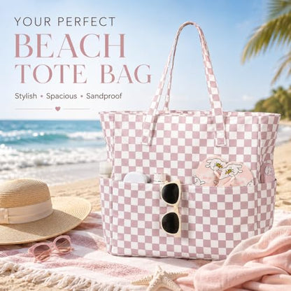 LEDAOU Large Beach Bag for Women, Waterproof Sandproof Tote Bag with Zipper - color: Lavender