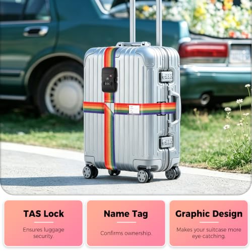 Veki Cross Luggage Straps, TSA Approved with Lock, Rainbow, 1pc - color: Rainbow