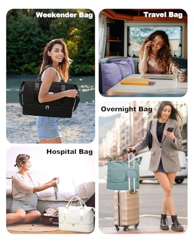 50L XL Weekender Bags for Women, Large Travel Duffle Bags, White - color: white
