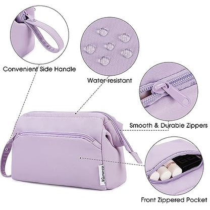 Narwey Travel Makeup Bag Toiletry Bag, Wide Open Cosmetic Bag for Women - color: A-Purple, size: Small