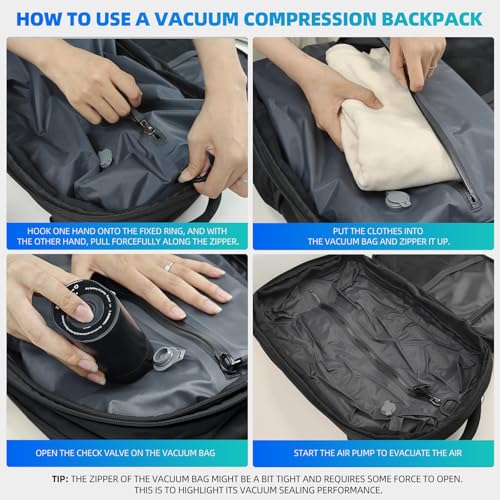 Vacuum Travel Backpack with Pump, Expandable, 17-Inch Laptop, Black - color: Black