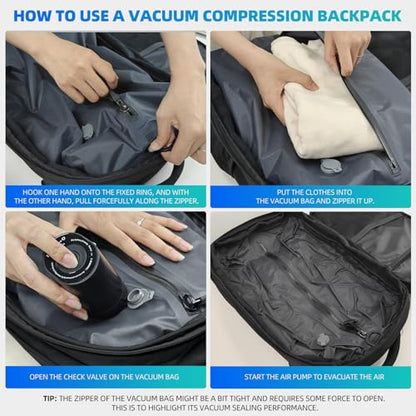 Vacuum Travel Backpack with Pump, Expandable, 17-Inch Laptop, Black - color: Black