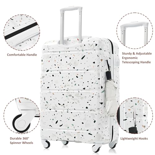 3 Piece ABS Hardshell Luggage Sets – Lightweight, Tough & Scratch-Resistant - color: white horizontal stripe, size: 20/24/28 Inch