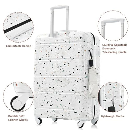 3 Piece ABS Hardshell Luggage Sets – Lightweight, Tough & Scratch-Resistant - color: white horizontal stripe, size: 20/24/28 Inch