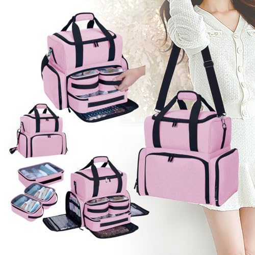 Large Makeup Bag with 3 Removable Case and 2 Removable Dividers,Pink - color: Pink
