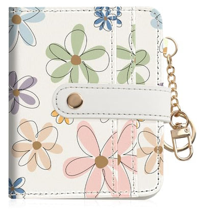 Women Wallet, RFID Blocking Bifold PU Leather Wallet, Small Slim Compact Purse with Clear ID Window & Zipper Coin Pocket, Credit Card Holder for Ladies,1 ID window 8 Card Slots,Line drawing - color: Line drawing