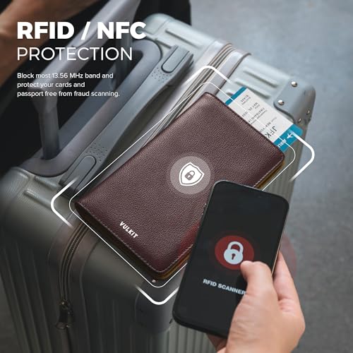 VULKIT Passport Wallet for Travel RFID Blocking Premium Leather - color: Top Grain Wine