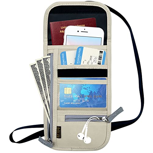 Travel Neck Wallet, RFID Blocking Passport Holder with Adjustable Neck Strap for Men and Women to Keep Cash, Credit Cards and Travel Documents Safe - Beige - color: Beige