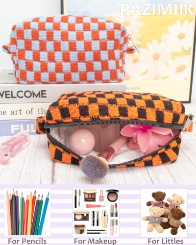 Checkered Makeup Bag for Purse,Small Travel Cosmetic Pouch,Halloween Orange - color: Halloween Orange