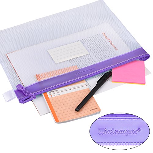 Wisdompro Zipper Pouch, 4 Pack Waterproof Mesh File Bag, Document Organizer - color: Purple