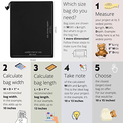 Drawstring Bag - UltraLight Nylon Cinch and Ditty Pouch For Home, Office, Outdoor (5 pack, Black) (Black, 9 x 12 inch) - size: 9 x 12 inch