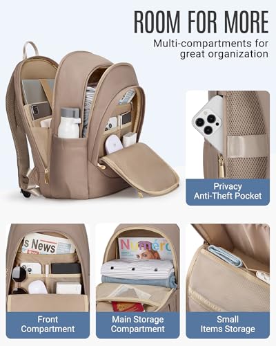 LIGHT FLIGHT Travel Backpack for Women, 17.3 inch Laptop Daypack - color: Champagne, size: 17.3 Inch without Wheels