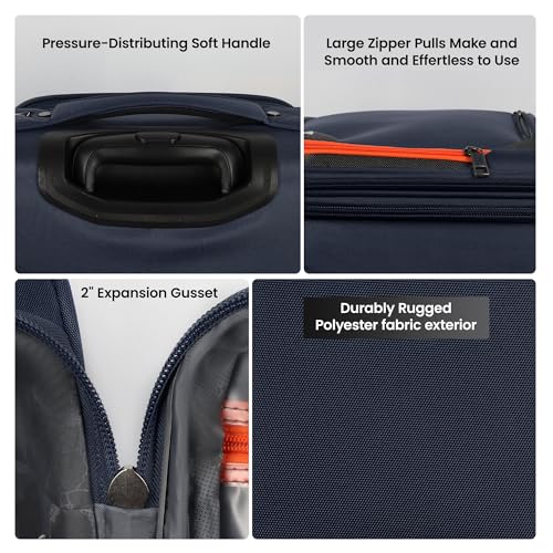 2-Piece(22/28in) Softside Luggage Set w/Front Open Pocket - color: Navy, size: 2-Piece Set (22"/28'')