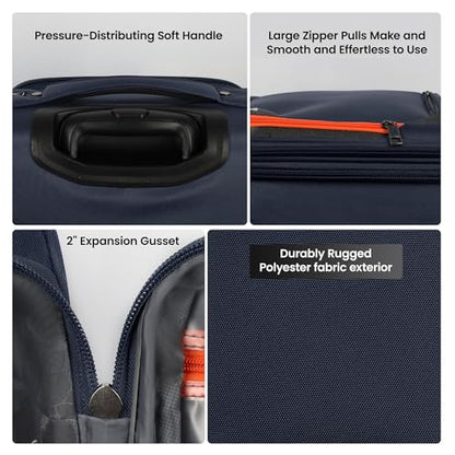 2-Piece(22/28in) Softside Luggage Set w/Front Open Pocket - color: Navy, size: 2-Piece Set (22"/28'')
