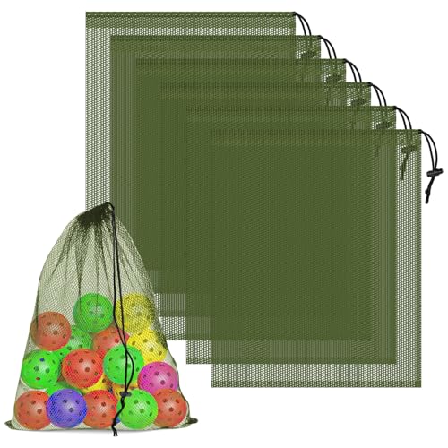 6 Pack Mesh Drawstring Bags with Lock, 14x17 for Gym, Beach, Laundry - color: Green