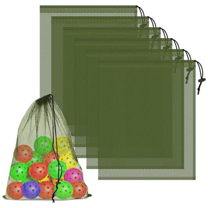 6 Pack Mesh Drawstring Bags with Lock, 14x17 for Gym, Beach, Laundry - color: Green