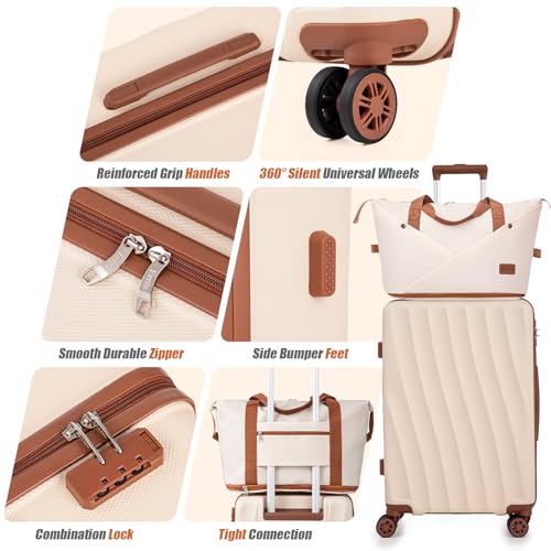 Eeeza Carry on Luggage Sets, Beige (20"/DB/TB) - color: Beige, size: 3 Piece Sets (20/DB/TB)