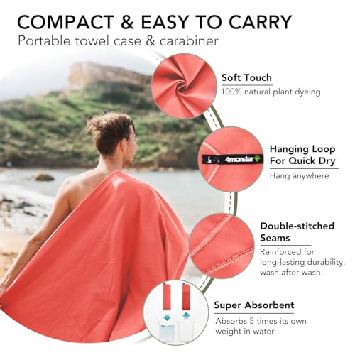 4Monster Quick Dry Microfiber Towel, Camping & Travel & Gym Towel with Case - color: Brickred, size: 31.50" x 15.80"