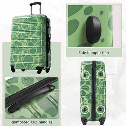 Merax 3-Piece Printed Hardshell Luggage Set,Suitcases with Carry-On,Green - color: Green, size: 3 Piece(20/24/28)
