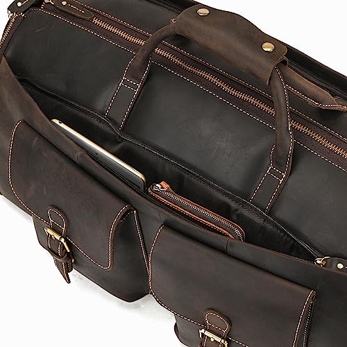 Leather Garment Bag for Men, Convertible Carry on Garment Duffel Bag for Travel Weekender Bag 2 in 1 Hanging Suitcase Suit Bag - color: Dark Brown