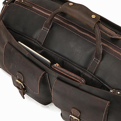 Leather Garment Bag for Men, Convertible Carry on Garment Duffel Bag for Travel Weekender Bag 2 in 1 Hanging Suitcase Suit Bag - color: Dark Brown