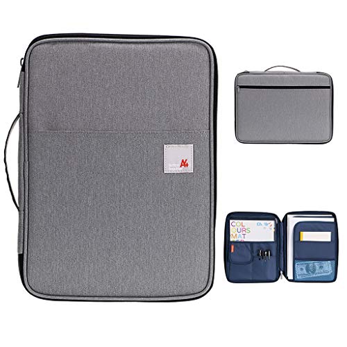 BTSKY New Universal A4 Document Bags Portfolio Organizer- Waterproof Travel Gear Organizer Zipper Case/Document File Bag for Ipads, Notebooks, Pens, Document Dark Grey New
