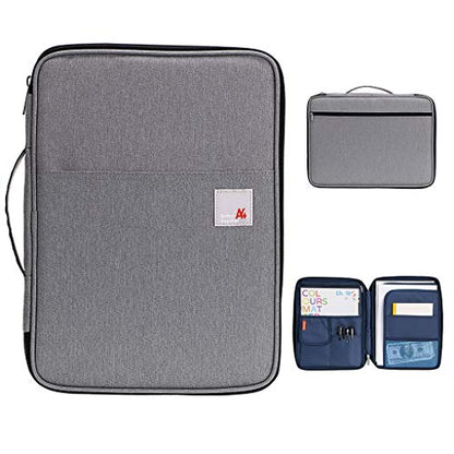 BTSKY New Universal A4 Document Bags Portfolio Organizer- Waterproof Travel Gear Organizer Zipper Case/Document File Bag for Ipads, Notebooks, Pens, Document Dark Grey New