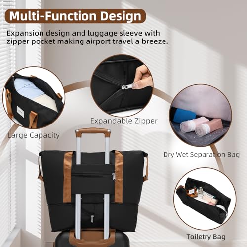 LARVENDER Luggage Sets 6 Piece, Expandable Suitcases Set with Wheel, Black - color: Black Brown, size: 6 piece set