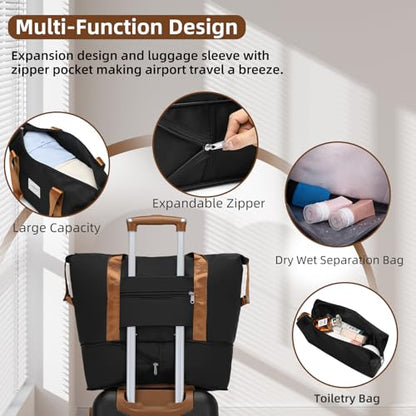 LARVENDER Luggage Sets 6 Piece, Expandable Suitcases Set with Wheel, Black - color: Black Brown, size: 6 piece set