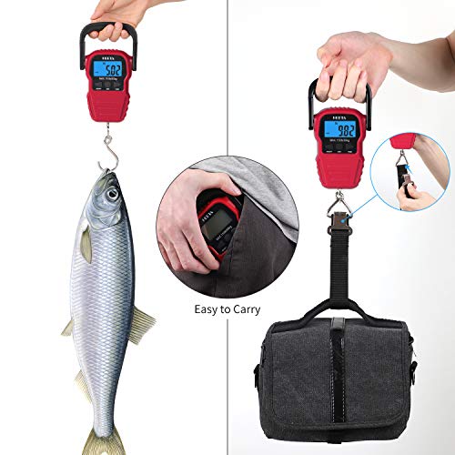 HEETA Fish Scale Digital Fishing Luggage Weight Scale with Measuring Tape - color: Red