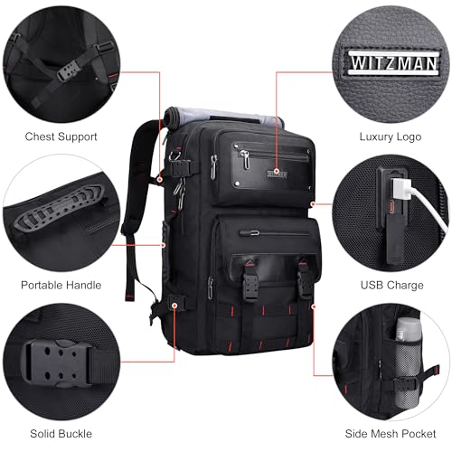 WITZMAN Travel Backpack for Men Duffle Bags Fits 17 Inch Laptop - color: Black
