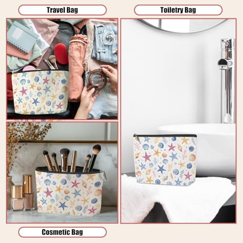 Watercolor Seashell Starfish Makeup Bag, Cosmetic Bags for Women - color: Watercolor Seashell 444