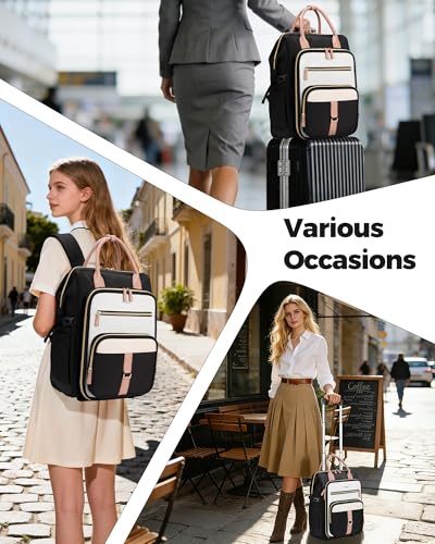 Ytonet Rolling Backpack for Women, 15.6 Inch Travel Backpack with Wheels - color: Black