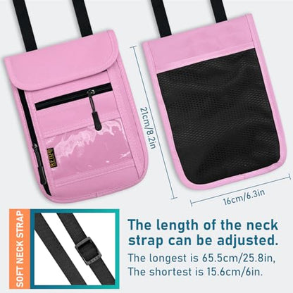 Travel Neck Wallet & RFID Blocking Sleeves for Men and Women, Neck Money Pouch Anti Theft Travel Document Organizer with Adjustable Strap - Pink - color: Pink