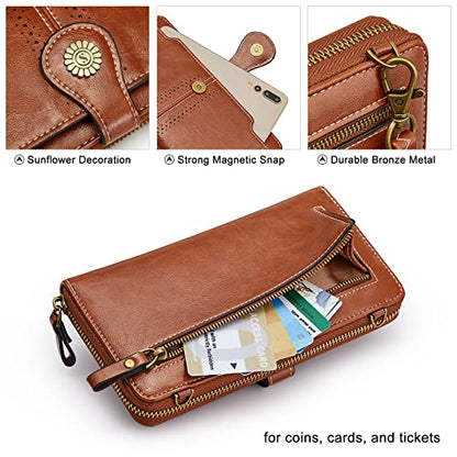 S-ZONE Crossbody Bags for Women Phone Purse RFID Blocking with 2 Straps - color: Dark Brown