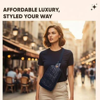 Genuine Leather Body Bag, Unisex Casual Travel Sling | Handcrafted Crossbody Side Organizer, Trendy Durable Secure Travelling Essentials Kept Bag For Daily Use & Active Commuters - color: Navy